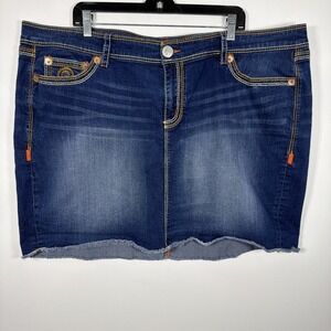 Seven 7 For All Mankind Denim Jean Skirt Distressed Raw Hem Blue Plus Size 24‎